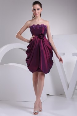 Short/Mini Taffeta Strapless Sleeveless Short Bridesmaid Dresses 02010388