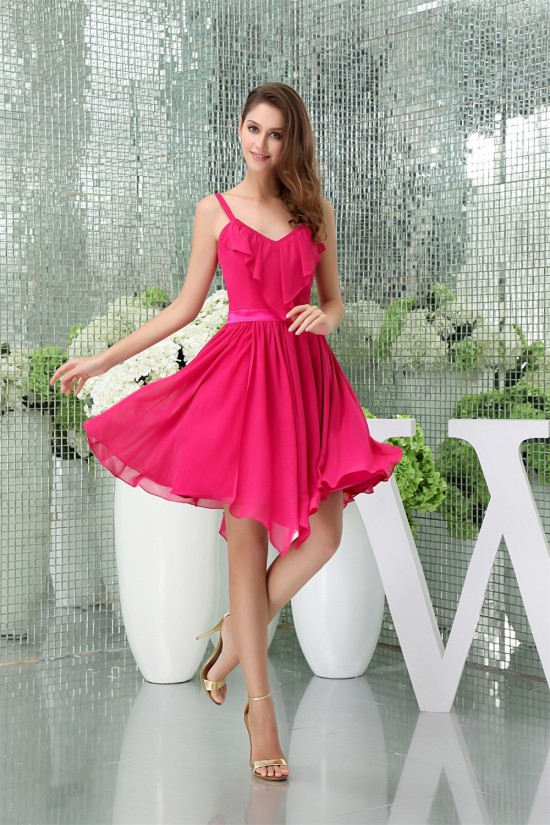 A-Line V-Neck Asymmetrical Ruffles Chiffon Short Bridesmaid Dresses 02010391 A-Line V-Neck Asymmetrical Ruffles Chiffon Short Bridesmaid Dresses 02010391