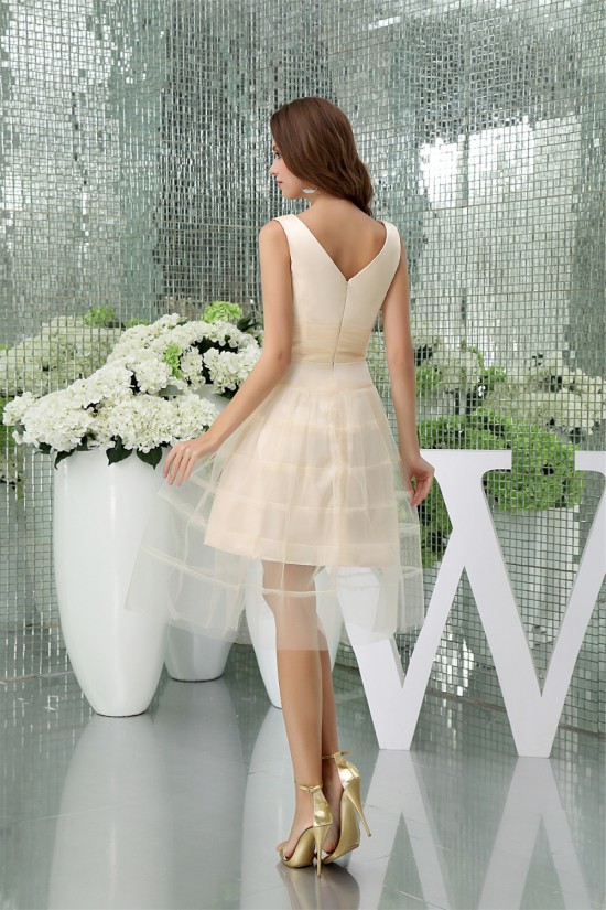 A-Line Tea Length V-Neck Fine Netting Sleeveless Bridesmaid Dresses 02010393 A-Line Tea Length V-Neck Fine Netting Sleeveless Bridesmaid Dresses 02010393