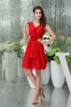Affordable V-Neck Ruffles Knee-Length Short Red Chiffon Bridesmaid Dresses 02010394