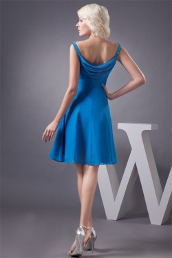 A-Line Knee-Length Short Blue Chiffon Beading Best Bridesmaid Dresses 02010398