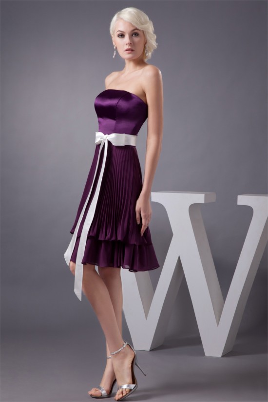 A-Line Sleeveless Pleats Knee-Length Short Purple Bridesmaid Dresses 02010399