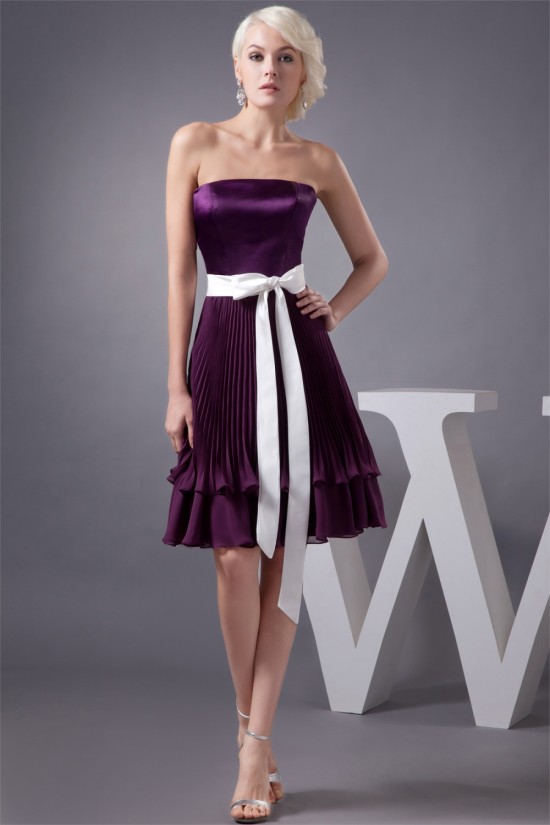 A-Line Sleeveless Pleats Knee-Length Short Purple Bridesmaid Dresses 02010399