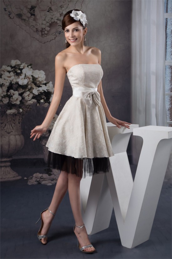 A-Line Fine Netting Flocked Cloth Bows Bridesmaid Dresses 02010400