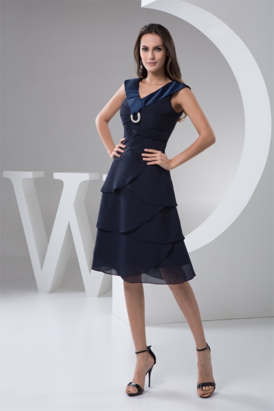 Chiffon Knee-Length Sleeveless V-Neck A-Line Bridesmaid Dresses 02010405
