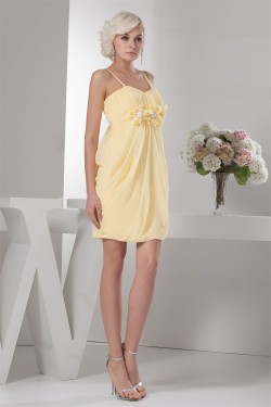 Chiffon Spaghetti Straps Short Yellow Bridesmaid Dresses 02010407