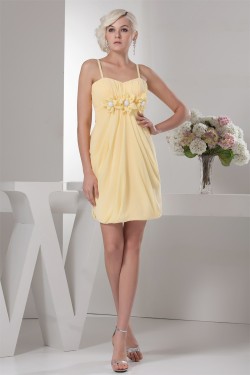 Chiffon Spaghetti Straps Short Yellow Bridesmaid Dresses 02010407