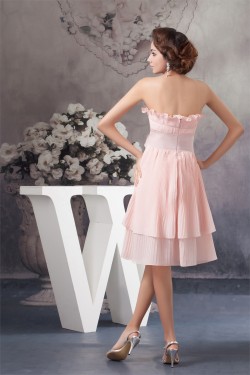 A-Line Handmade Flowers Chiffon Strapless Short Bridesmaid Dresses 02010410