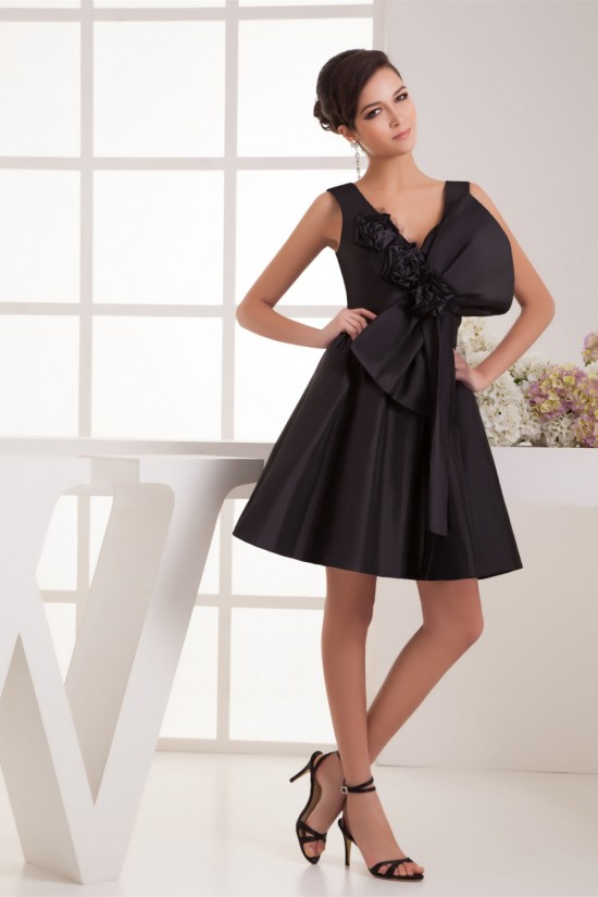 A-Line Handmade Flowers Short/Mini Sleeveless Short Black Bridesmaid Dresses 02010411