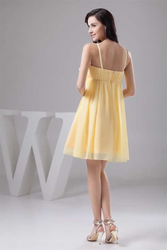 A-Line Knee-Length Sequins Chiffon Sleeveless Short Yellow Bridesmaid Dresses Maternity Dresses 02010415