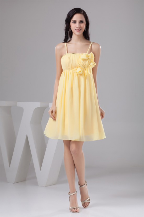 A-Line Knee-Length Sequins Chiffon Sleeveless Short Yellow Bridesmaid Dresses Maternity Dresses 02010415