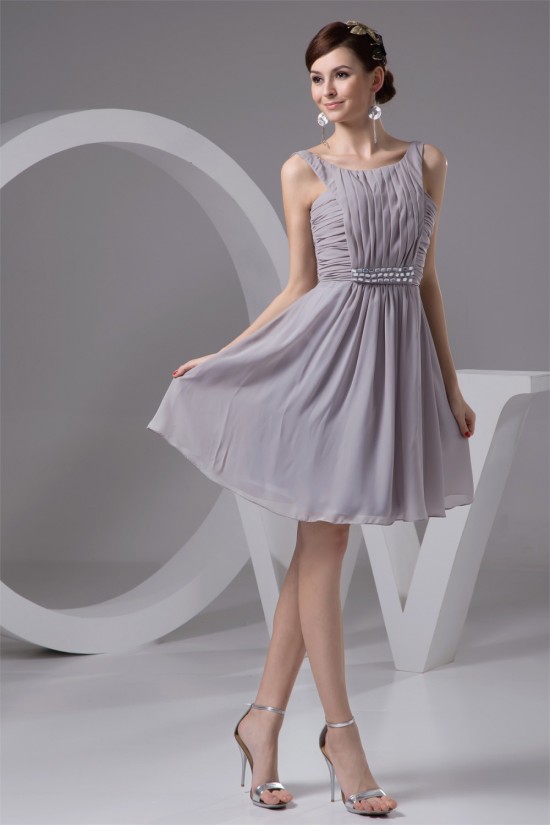 Knee-Length Spaghetti Straps Chiffon Short Bridesmaid Dresses 02010418