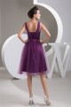 Satin Fine Netting V-Neck Knee-Length Short Purple Bridesmaid Dresses 02010421