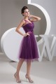 Satin Fine Netting V-Neck Knee-Length Short Purple Bridesmaid Dresses 02010421