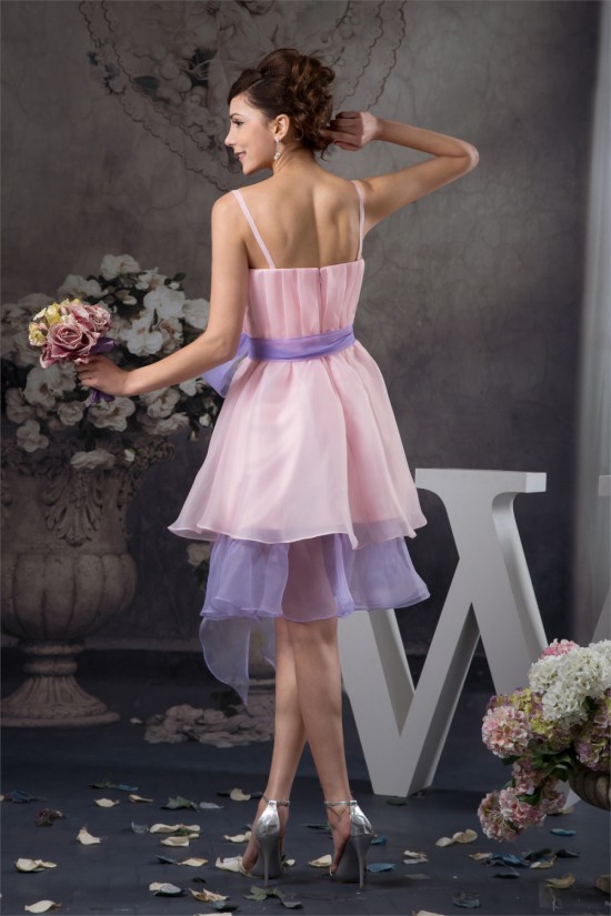 Ruffles Scoop Sleeveless Knee-Length Short Pink Bridesmaid Dresses 02010422