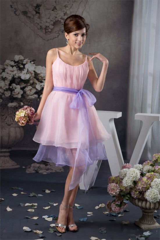 Ruffles Scoop Sleeveless Knee-Length Short Pink Bridesmaid Dresses 02010422