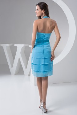 Sheath/Column Sleeveless Beading Knee-Length Short Blue Bridesmaid Dresses 02010423