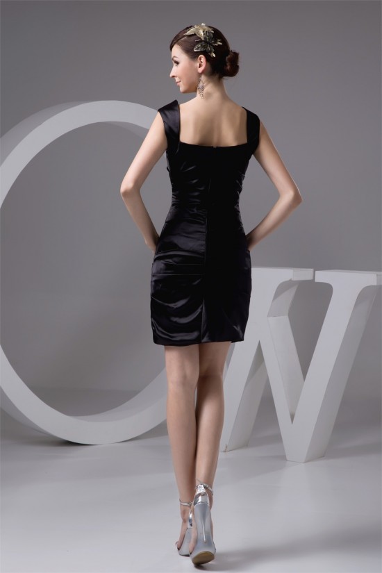 Silk like Satin Short/Mini Sleeveless Straps Short Black Bridesmaid Dresses 02010431