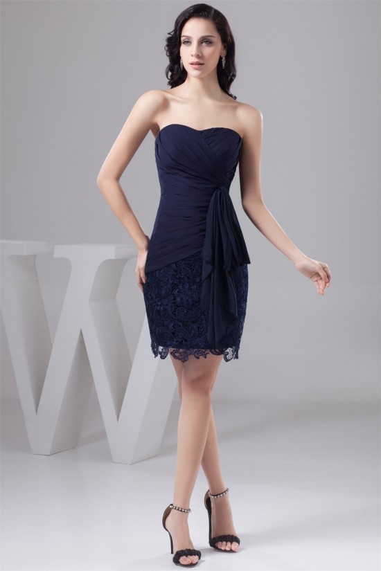 Soft Sweetheart Short/Mini Lace and Chiffon Sleeveless Best Short Navy Blue Bridesmaid Dresses 02010441