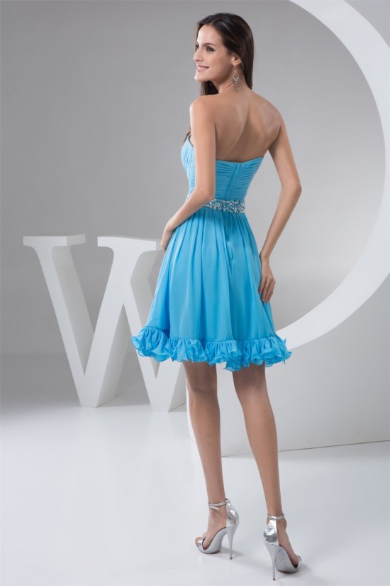A-Line Sweetheart Beaded Short Blue Chiffon Bridesmaid Dresses 02010444 A-Line Sweetheart Beaded Short Blue Chiffon Bridesmaid Dresses 02010444