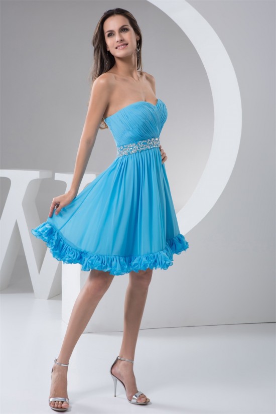 A-Line Sweetheart Beaded Short Blue Chiffon Bridesmaid Dresses 02010444 A-Line Sweetheart Beaded Short Blue Chiffon Bridesmaid Dresses 02010444