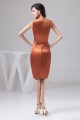 V-Neck Knee-Length Silk like Satin Sheath/Column Short Bridesmaid Dresses 02010448