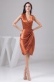 V-Neck Knee-Length Silk like Satin Sheath/Column Short Bridesmaid Dresses 02010448