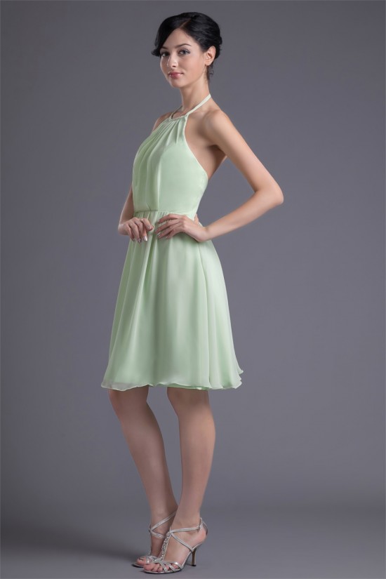 A-Line Chiffon Ruffles Halter Short Bridesmaid Dresses 02010451