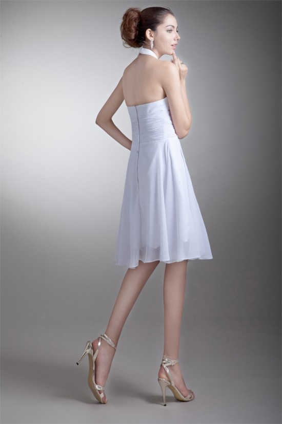 A-Line Knee-Length Chiffon Halter Short White Bridesmaid Dresses 02010453