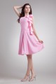 A-Line One-Shoulder Ruffles Knee-Length Short Pink Bridesmaid Dresses 02010455