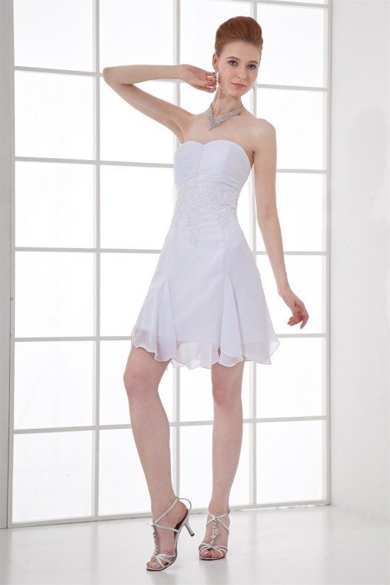 A-Line Sleeveless Pleats Strapless Chiffon Short White Bridesmaid Dresses 02010457