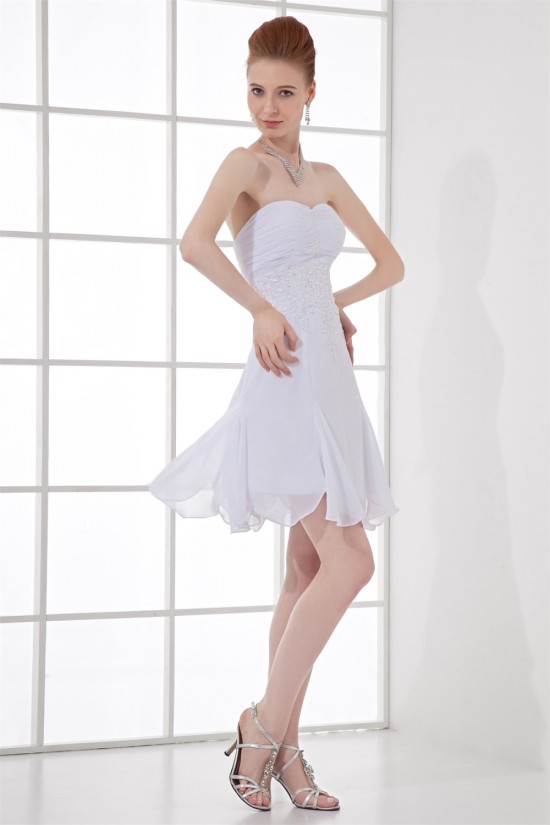 A-Line Sleeveless Pleats Strapless Chiffon Short White Bridesmaid Dresses 02010457