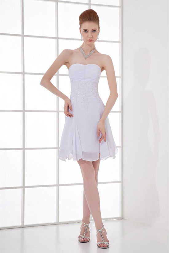 A-Line Sleeveless Pleats Strapless Chiffon Short White Bridesmaid Dresses 02010457 A-Line Sleeveless Pleats Strapless Chiffon Short White Bridesmaid Dresses 02010457