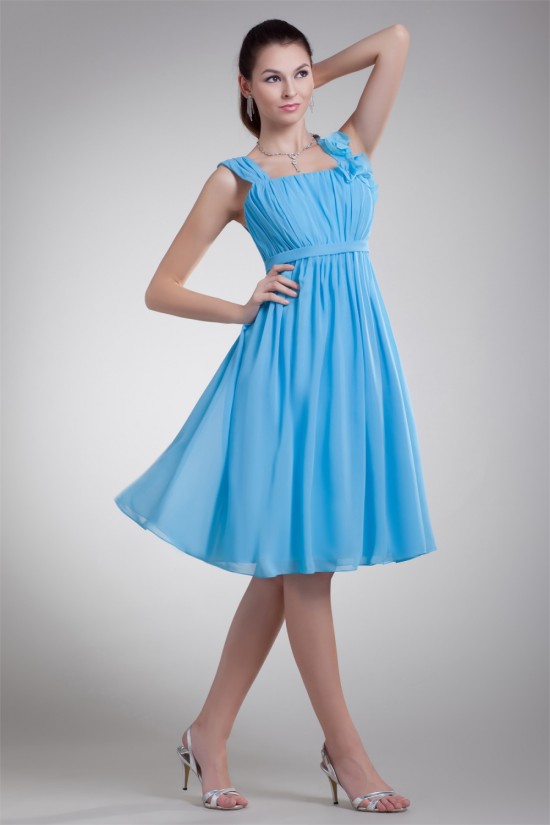 A-Line Straps Chiffon Short Blue Bridesmaid Dresses Maternity Dresses 02010458