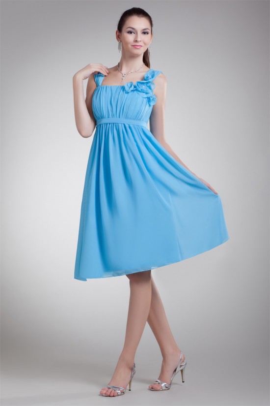 A-Line Straps Chiffon Short Blue Bridesmaid Dresses Maternity Dresses 02010458