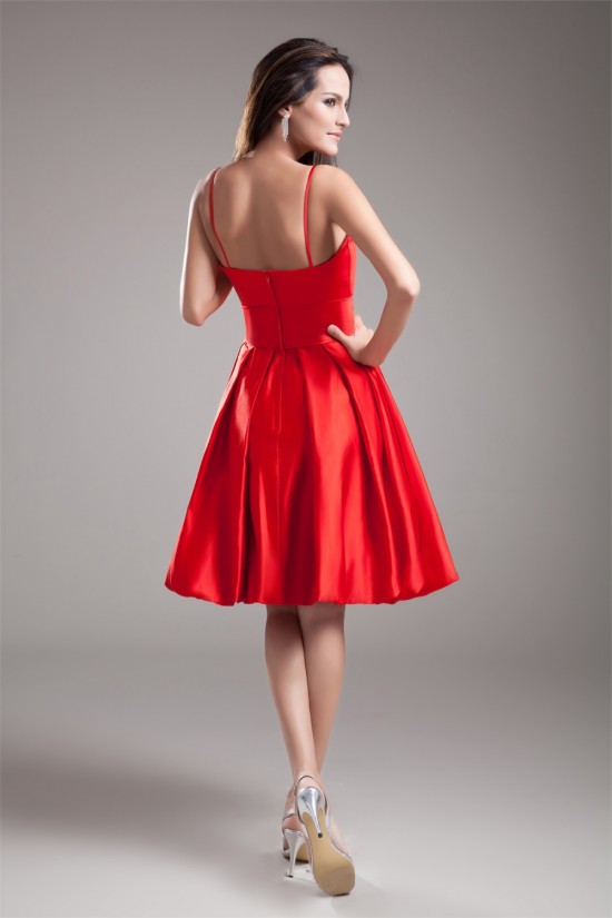 Bows Satin Sleeveless A-Line Spaghetti Straps Short Bridesmaid Dresses 02010464