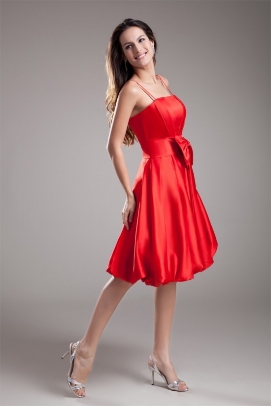 Bows Satin Sleeveless A-Line Spaghetti Straps Short Bridesmaid Dresses 02010464