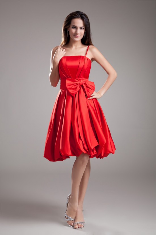 Bows Satin Sleeveless A-Line Spaghetti Straps Short Bridesmaid Dresses 02010464