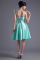 A-Line Knee-Length Bows Sleeveless Satin One-Shoulder Short Bridesmaid Dresses 02010465