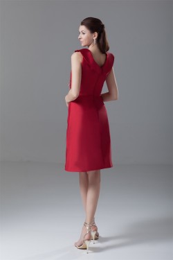 Buckle A-Line V-Neck Short Red Bridesmaid Dresses 02010467