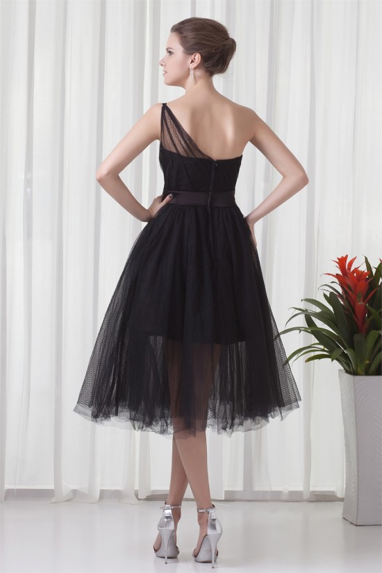 Charming Elastic Woven Satin Netting Sleeveless Short Black One-Shoulder Bridesmaid Dresses 02010468 Charming Elastic Woven Satin Netting Sleeveless Short Black One-Shoulder Bridesmaid Dresses 02010468