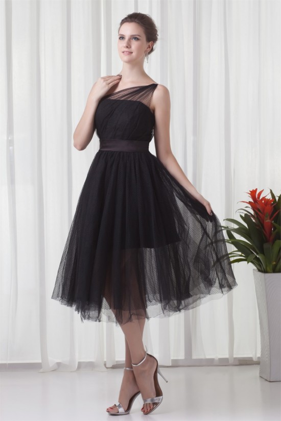 Charming Elastic Woven Satin Netting Sleeveless Short Black One-Shoulder Bridesmaid Dresses 02010468 Charming Elastic Woven Satin Netting Sleeveless Short Black One-Shoulder Bridesmaid Dresses 02010468
