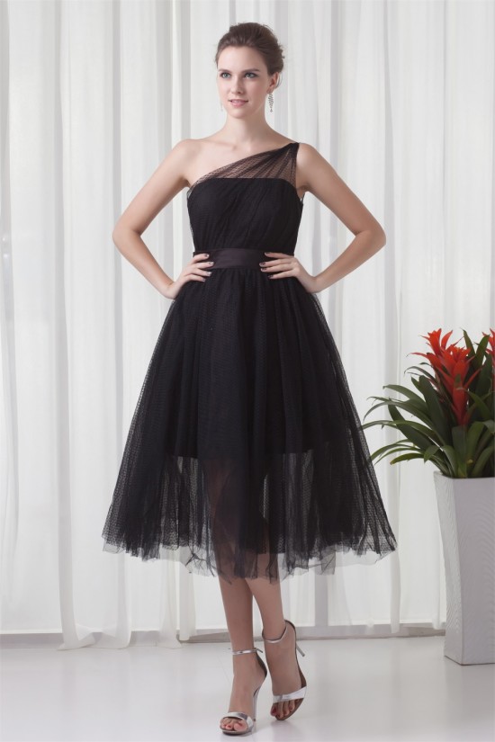 Charming Elastic Woven Satin Netting Sleeveless Short Black One-Shoulder Bridesmaid Dresses 02010468 Charming Elastic Woven Satin Netting Sleeveless Short Black One-Shoulder Bridesmaid Dresses 02010468
