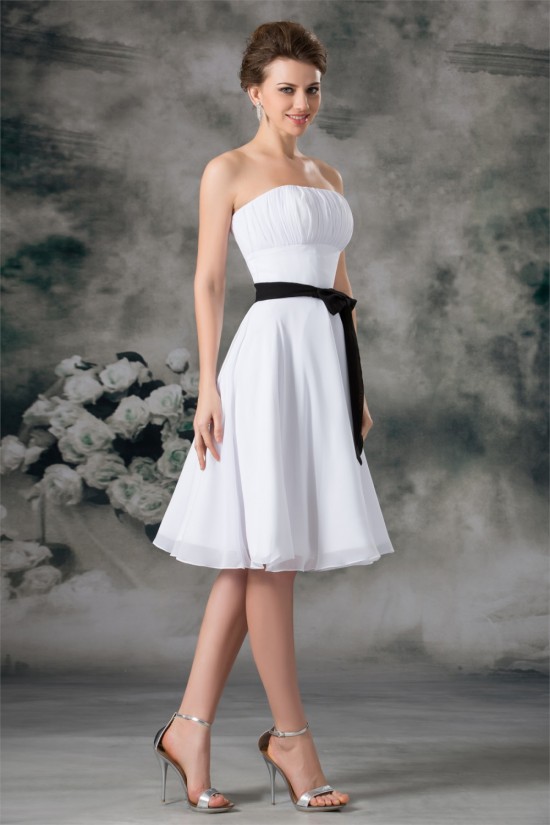 A-Line Sleeveless Chiffon Short White Bridesmaid Dresses 02010469