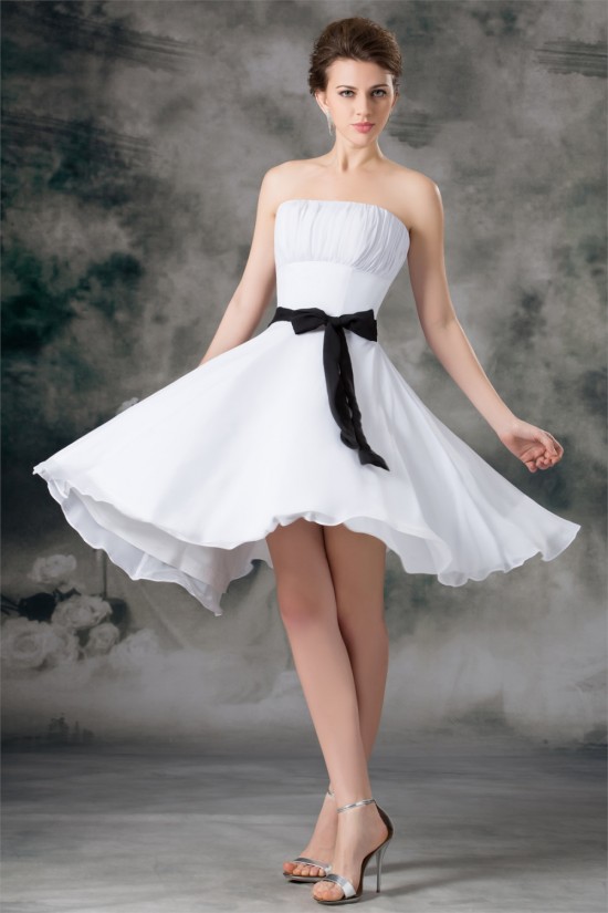 A-Line Sleeveless Chiffon Short White Bridesmaid Dresses 02010469