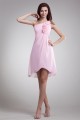 Chiffon Handmade Flowers Short Pink Chiffon Bridesmaid Dresses 02010472