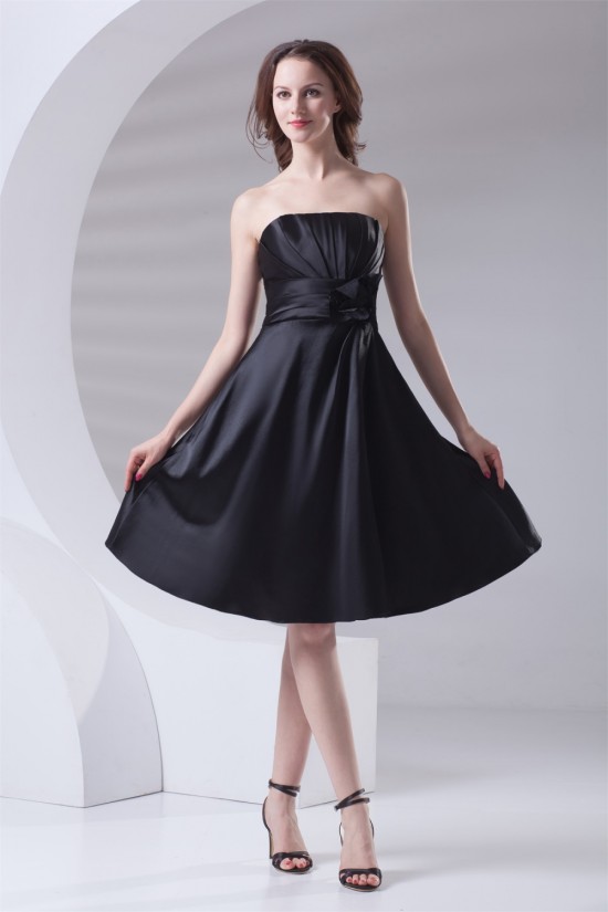 A-Line Most Popular Strapless Pleats Short Black Bridesmaid Dresses 02010480