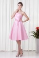 A-Line Handmade Flowers One-Shoulder Short Pink Bridesmaid Dresses 02010483