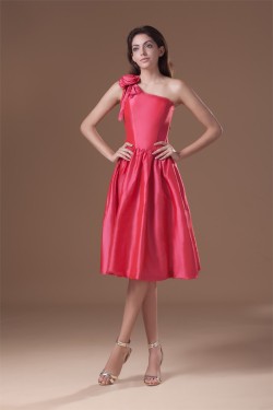 Handmade Flowers Knee-Length A-Line Taffeta Short Bridesmaid Dresses 02010484