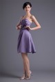 A-Line Knee-Length Sleeveless Satin Handmade Flowers Short Bridesmaid Dresses 02010489